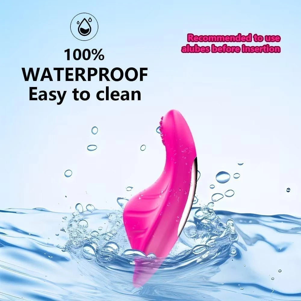 Pink waterproof product with water splashes on a light blue background

